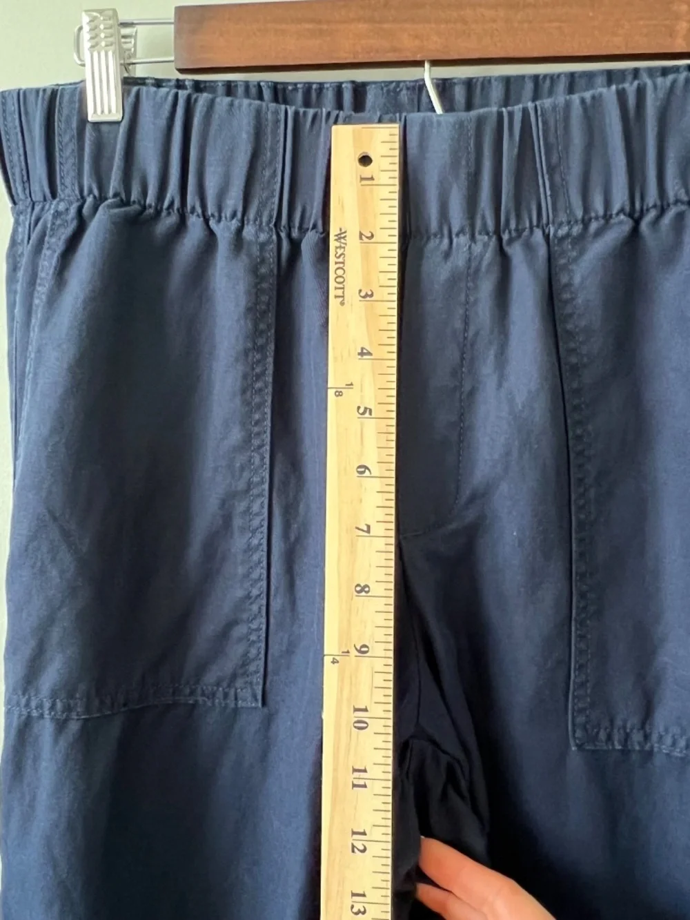 Banana Republic Sz M Navy Linen Blend Elastic Waist Pull On Cropped Pants Womens